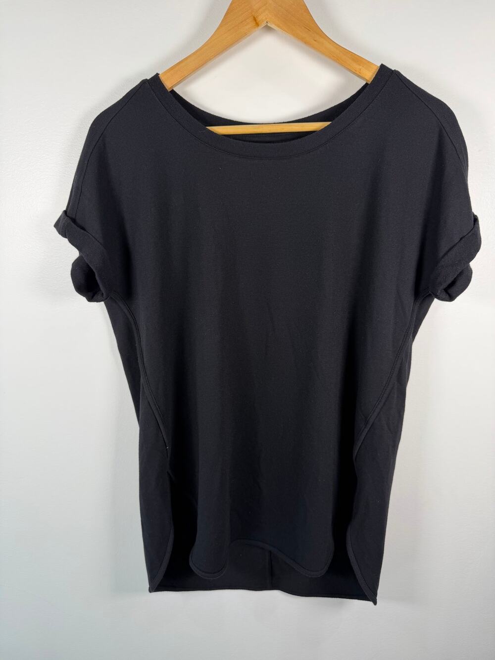 Sonoma Womens Dolman Tee M Black Rolled Cuff Sleeve Curved Hem Relaxed Top